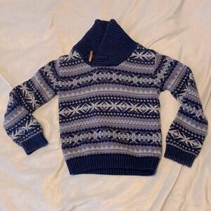 Rorie Whelan size 3t shawl toggle collar light blue navy blue fair isle sweater